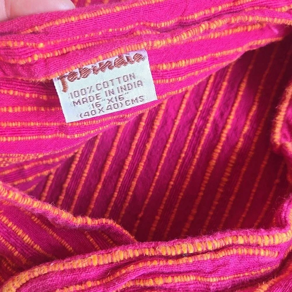 Fabindia Bright Hot Pink Orange Accent Pillow Cover Square 15in 100% Cotton Boho